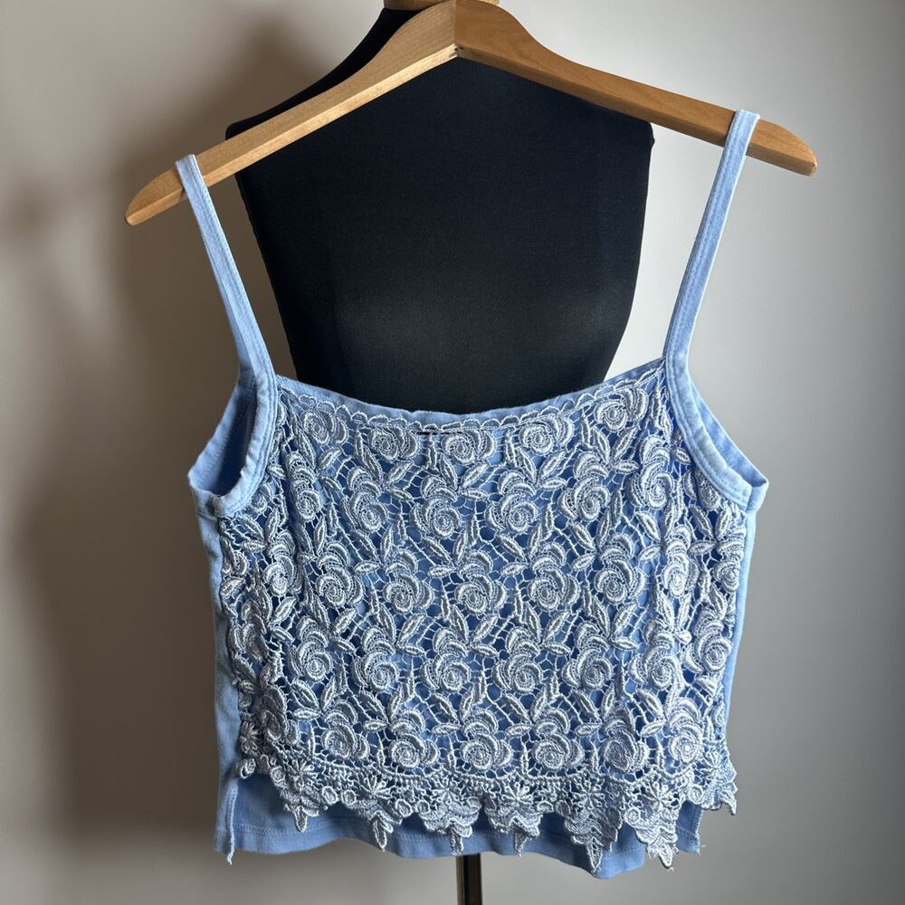 Vintage Awesome Wear Blue Lace Overlay Floral Crop Top Cami Size 3X Fits Medium - Picture 8 of 11